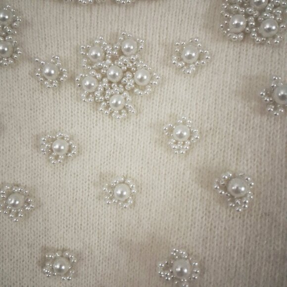 Vintage Ivory Pearl Beaded Sweater, Lambswool Angora Blend - Picture 4 of 8